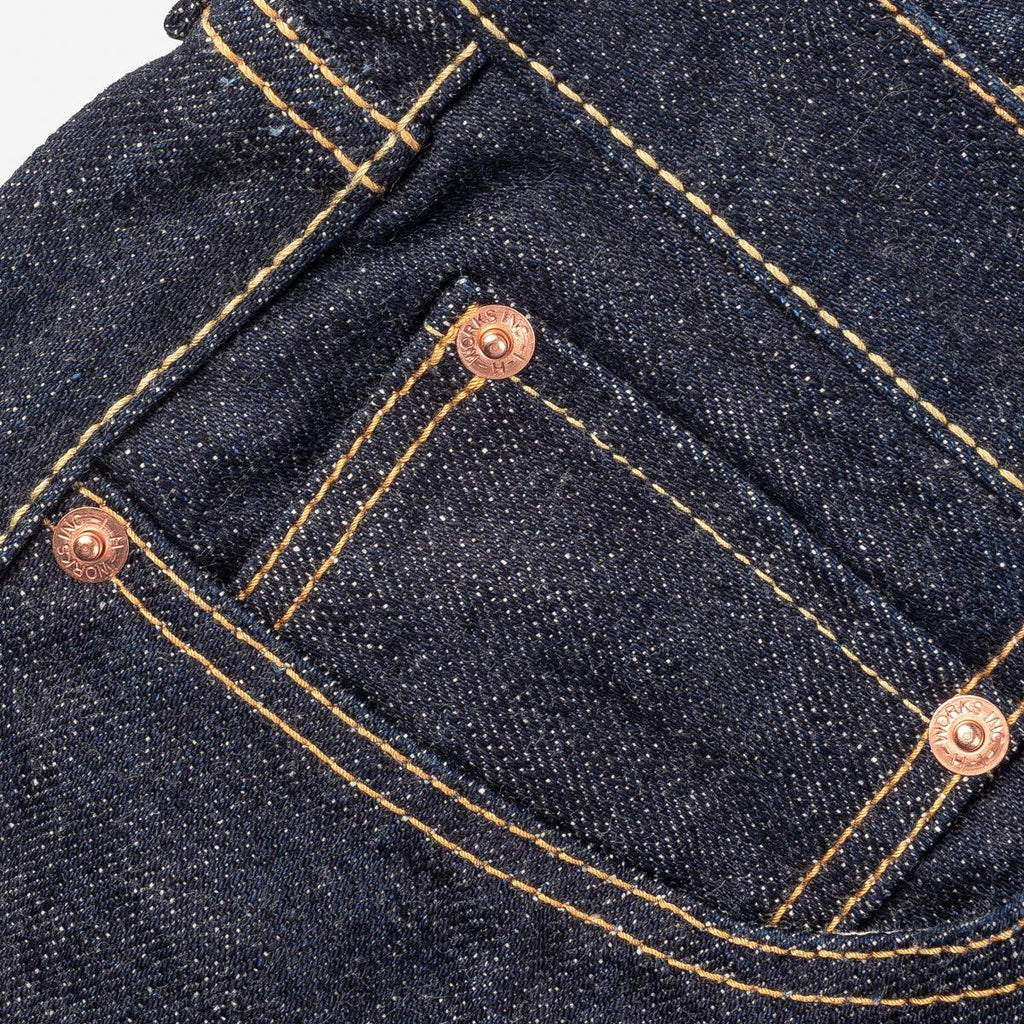 Image showing the IH-555S-18 - 18oz Vintage Selvedge Denim Slim Cut Jeans Indigo which is a Jeans described by the following info 555, Bottoms, Iron Heart, Released, Slim and sold on the IRON HEART GERMANY online store