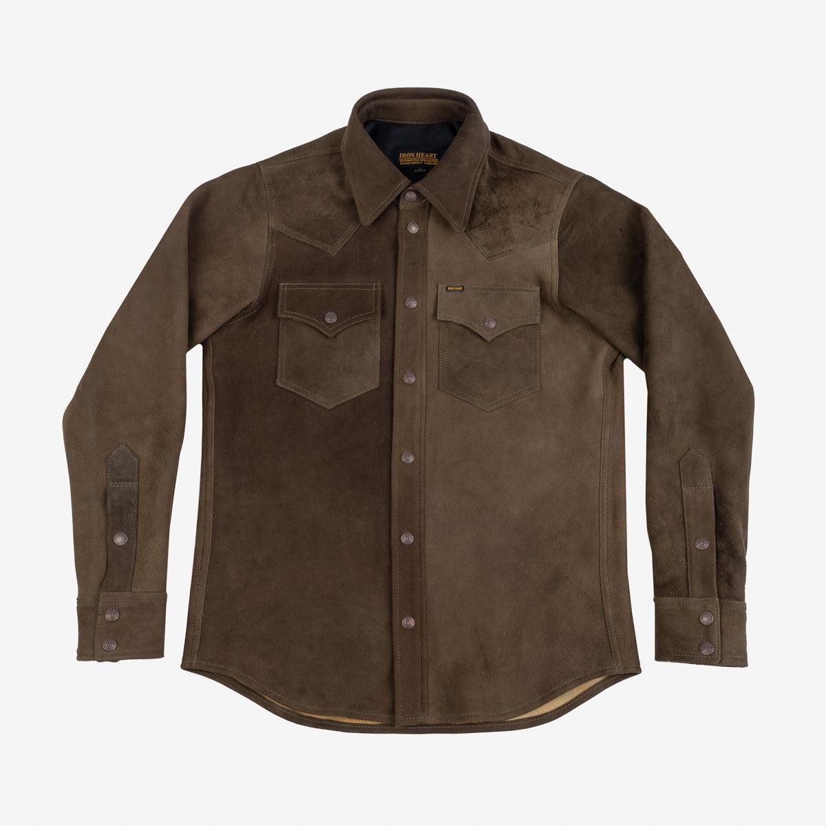 Image showing the IHSB-BIGBUCK-OLV - Deerskin Western Shirt 'The Big Buck' - Olive which is a Shirts described by the following info Iron Heart, Released, Shirts, Tops and sold on the IRON HEART GERMANY online store