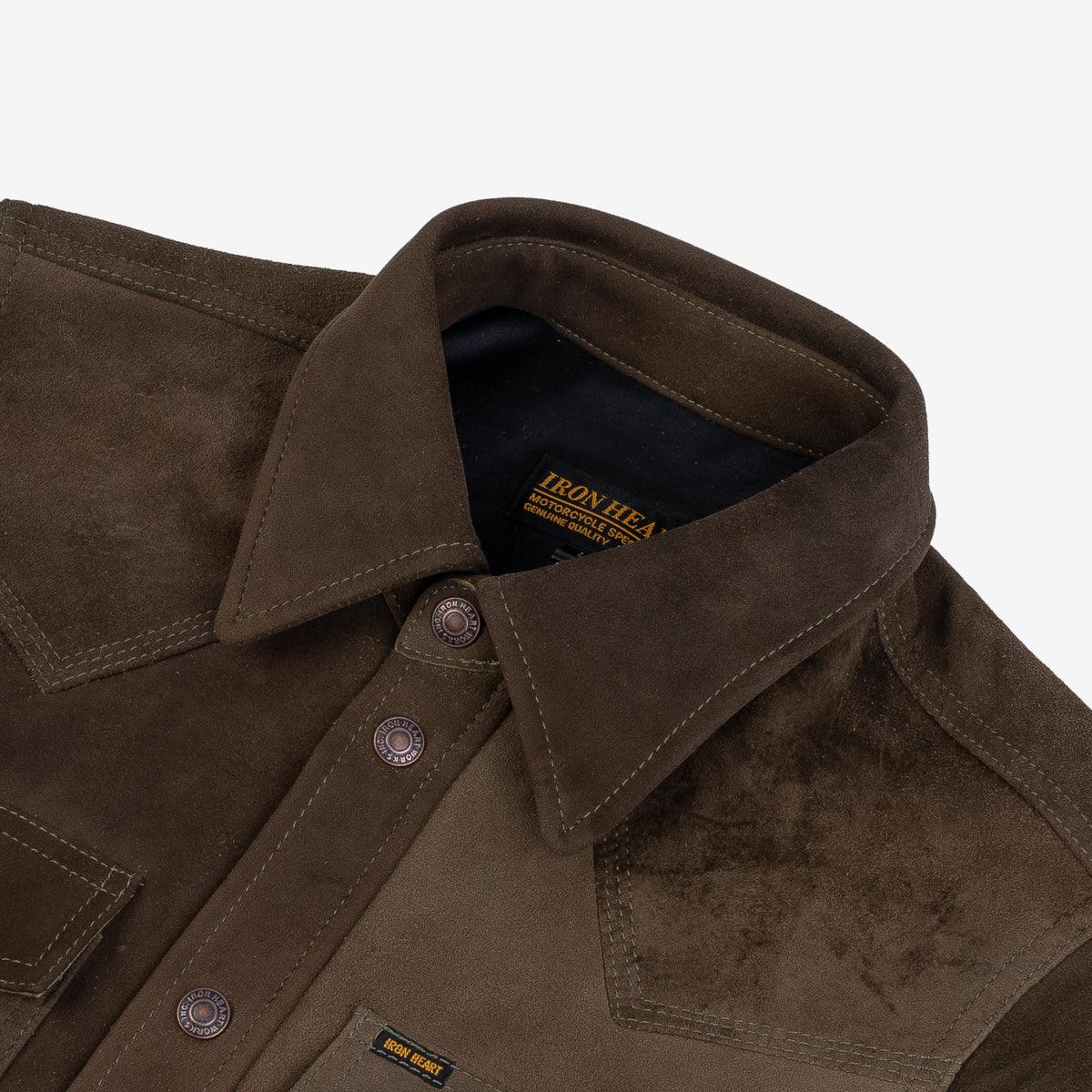 Image showing the IHSB-BIGBUCK-OLV - Deerskin Western Shirt 'The Big Buck' - Olive which is a Shirts described by the following info Iron Heart, Released, Shirts, Tops and sold on the IRON HEART GERMANY online store