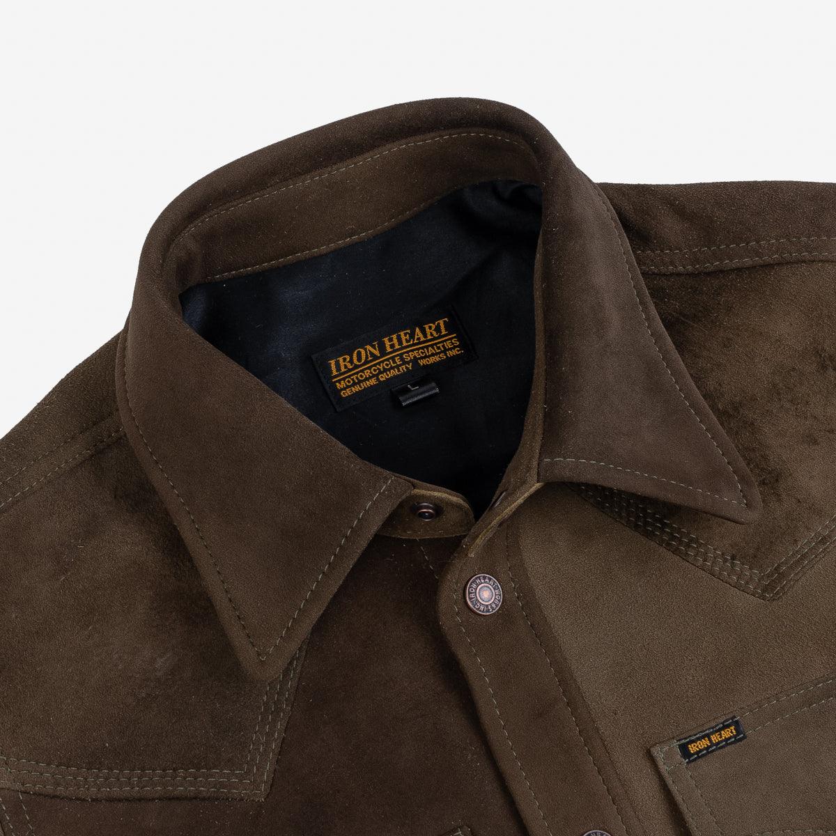 Image showing the IHSB-BIGBUCK-OLV - Deerskin Western Shirt 'The Big Buck' - Olive which is a Shirts described by the following info Iron Heart, Released, Shirts, Tops and sold on the IRON HEART GERMANY online store