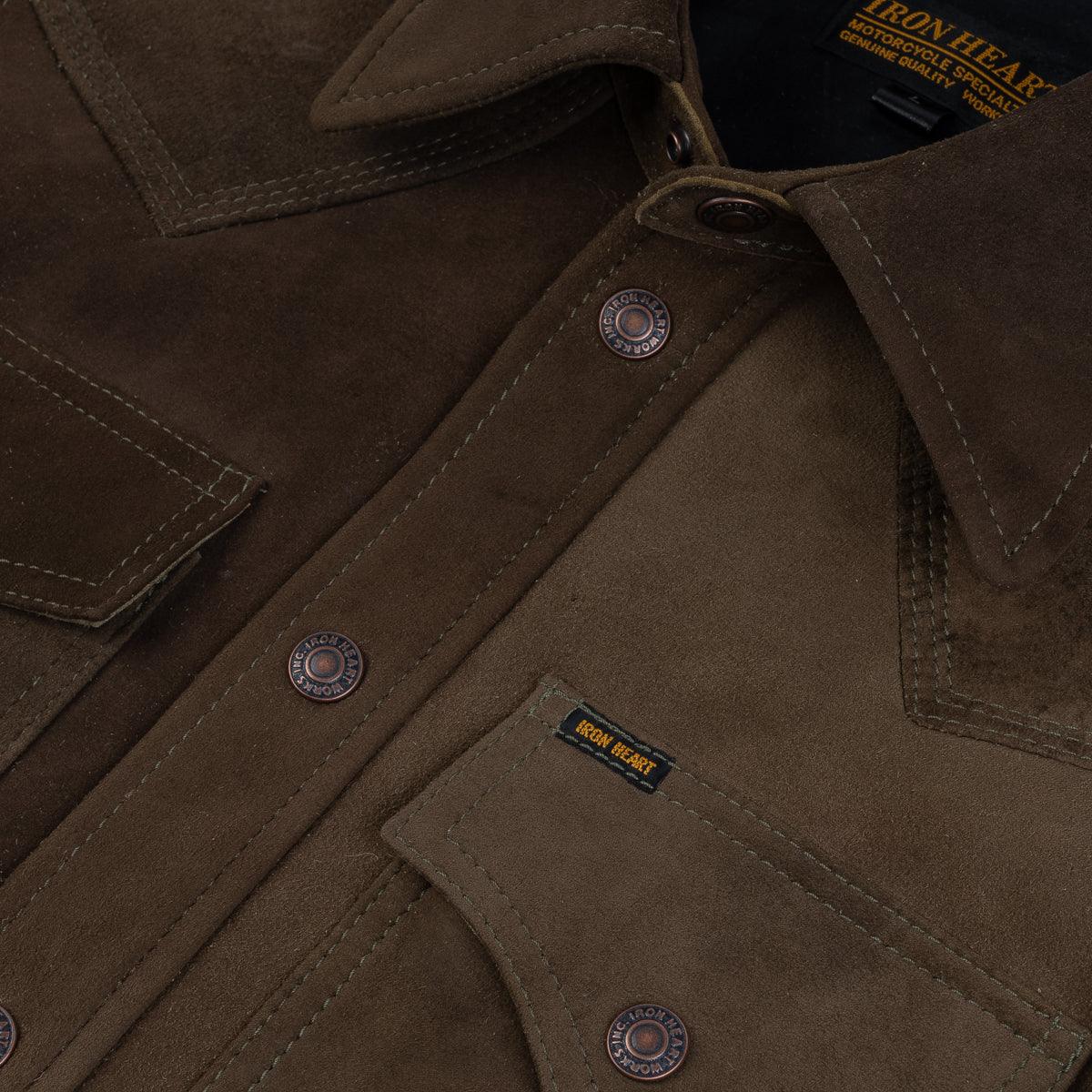 Image showing the IHSB-BIGBUCK-OLV - Deerskin Western Shirt 'The Big Buck' - Olive which is a Shirts described by the following info Iron Heart, Released, Shirts, Tops and sold on the IRON HEART GERMANY online store