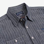 Image showing the IHSH-308-IND - 12oz Herringbone Work Shirt Indigo which is a Shirts described by the following info IHSALE, Iron Heart, Released, Shirts, Tops and sold on the IRON HEART GERMANY online store