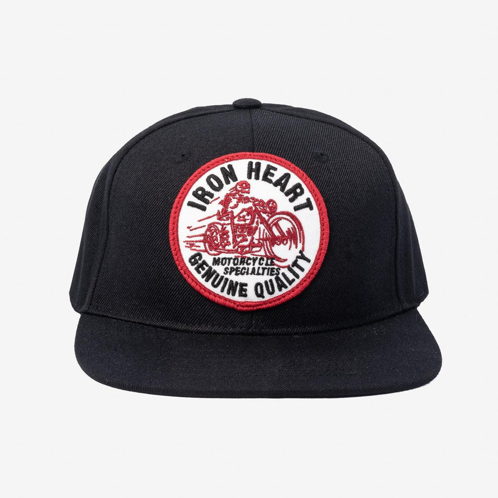 Image showing the IHC-18-SKR - Iron Heart 'Skull Rider' Snapback Cap Black which is a Headgear described by the following info Accessories, Headgear, IHSALE, Iron Heart, Released and sold on the IRON HEART GERMANY online store