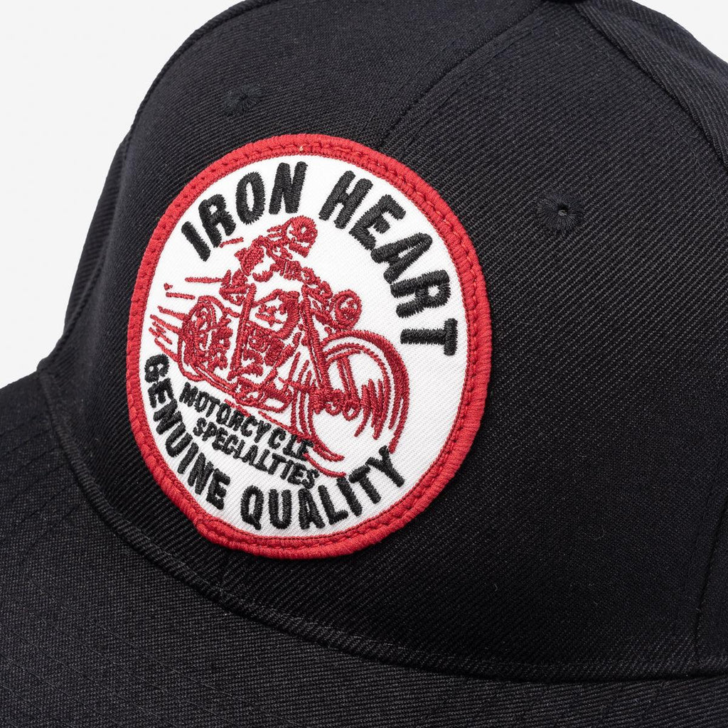 Image showing the IHC-18-SKR - Iron Heart 'Skull Rider' Snapback Cap Black which is a Headgear described by the following info Accessories, Headgear, IHSALE, Iron Heart, Released and sold on the IRON HEART GERMANY online store