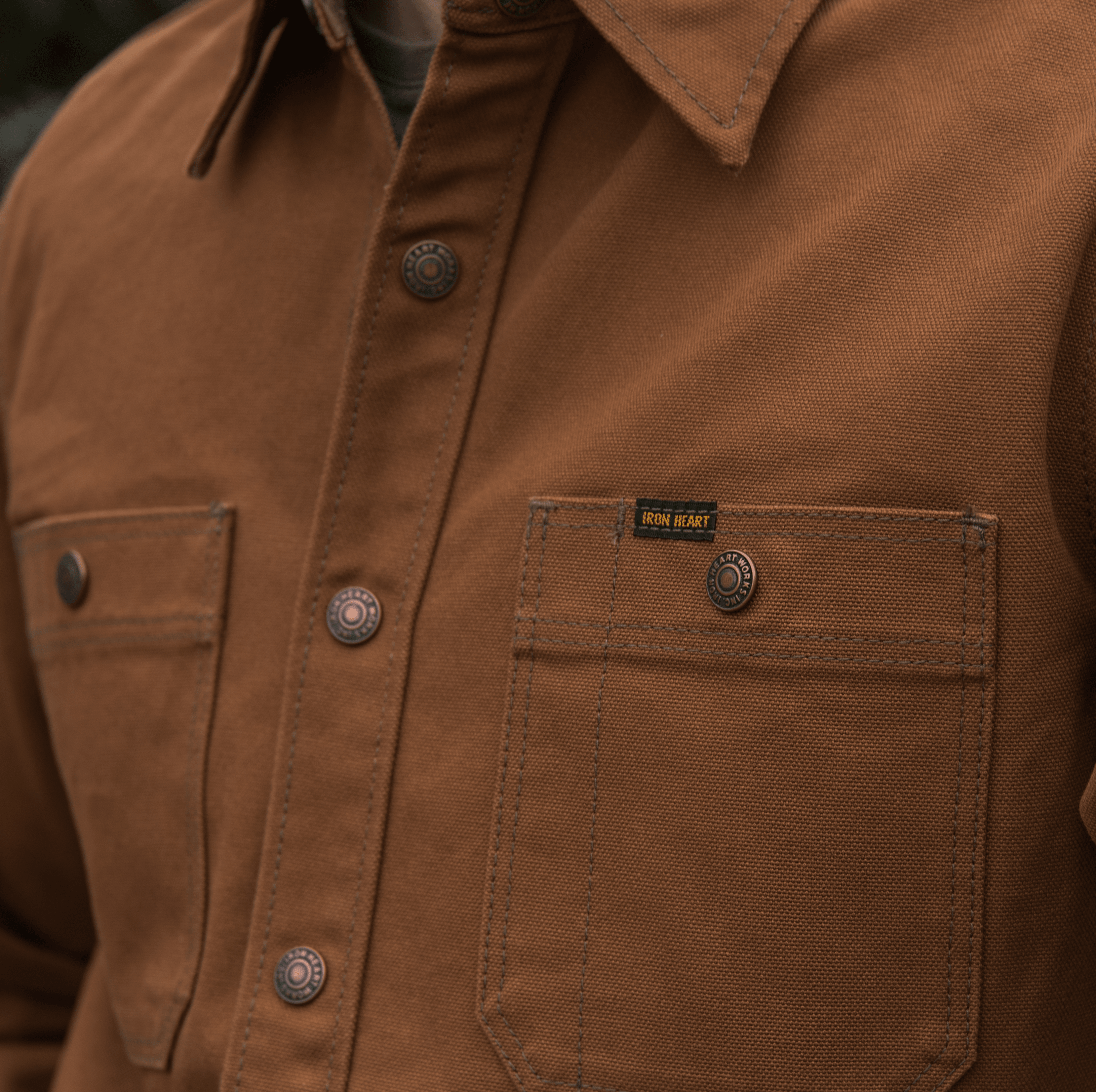 Image showing the IHSH-189-BRN - 17oz Duck Work Shirt Style CPO Brown which is a Shirts described by the following info Iron Heart, Released, Shirts, Tops and sold on the IRON HEART GERMANY online store