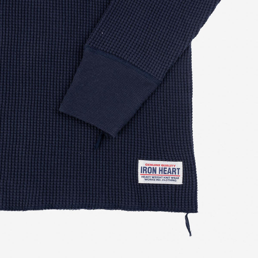 Image showing the IHTL-1213-NAV - Waffle Knit Long Sleeved Thermal Henley Navy which is a T-Shirts described by the following info Back In, Iron Heart, Released, T-Shirts, Tops and sold on the IRON HEART GERMANY online store