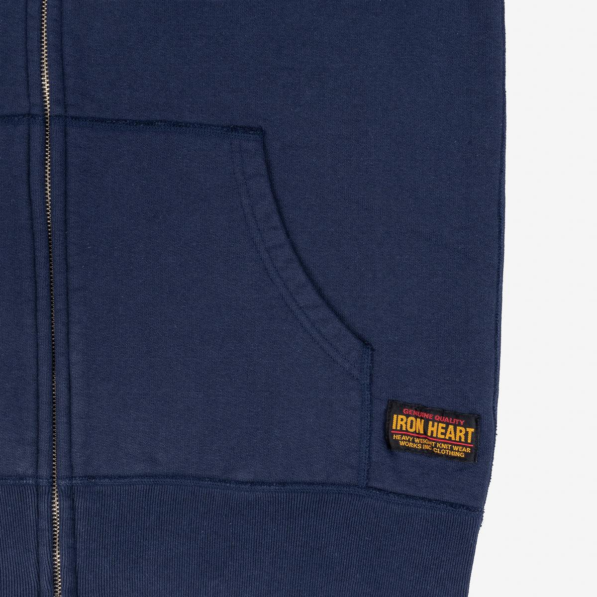 Image showing the IHSW-10-NAV - 14oz Ultra Heavyweight Loopwheel Cotton Hoodie Navy which is a Sweatshirts described by the following info IHSALE, Iron Heart, Released, Sweatshirts, Tops and sold on the IRON HEART GERMANY online store