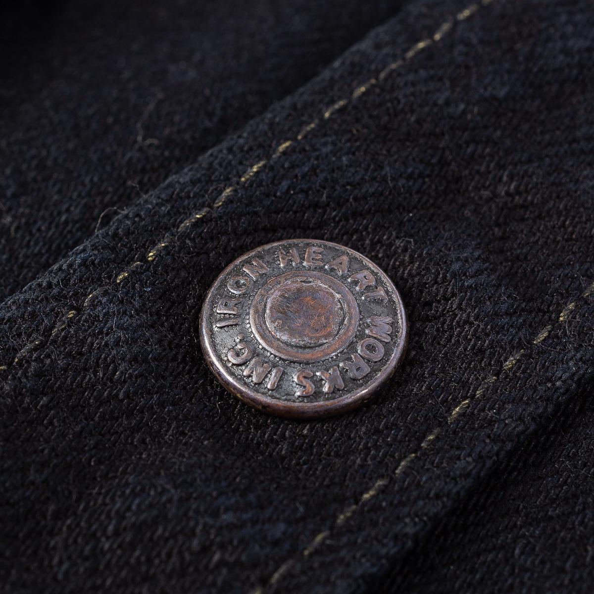 IHSH-293-OD - 18oz Vintage Selvedge Denim CPO Shirt Indigo Overdyed Black