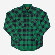 Image showing the IHSH-232-GRN - Ultra Heavy Flannel Buffalo Check Western Shirt Green/Black which is a Shirts described by the following info IHSALE, Iron Heart, Released, Shirts, Tops and sold on the IRON HEART GERMANY online store