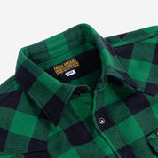 Image showing the IHSH-232-GRN - Ultra Heavy Flannel Buffalo Check Western Shirt Green/Black which is a Shirts described by the following info IHSALE, Iron Heart, Released, Shirts, Tops and sold on the IRON HEART GERMANY online store