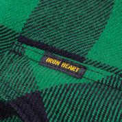 Image showing the IHSH-232-GRN - Ultra Heavy Flannel Buffalo Check Western Shirt Green/Black which is a Shirts described by the following info IHSALE, Iron Heart, Released, Shirts, Tops and sold on the IRON HEART GERMANY online store