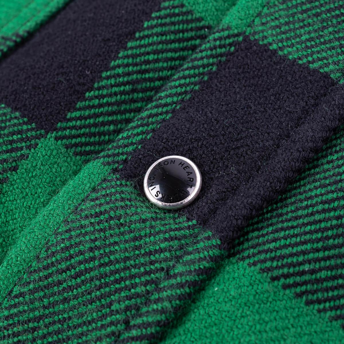 Image showing the IHSH-232-GRN - Ultra Heavy Flannel Buffalo Check Western Shirt Green/Black which is a Shirts described by the following info IHSALE, Iron Heart, Released, Shirts, Tops and sold on the IRON HEART GERMANY online store