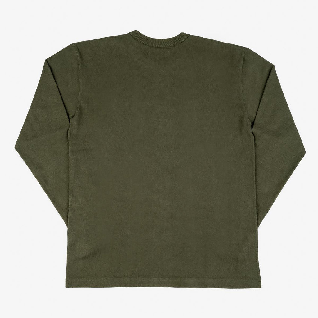 Image showing the IHTL-1501-OLV - 11oz Cotton Knit Crew Neck Sweater Olive which is a Sweatshirts described by the following info Iron Heart, Released, Sweatshirts, Tops and sold on the IRON HEART GERMANY online store