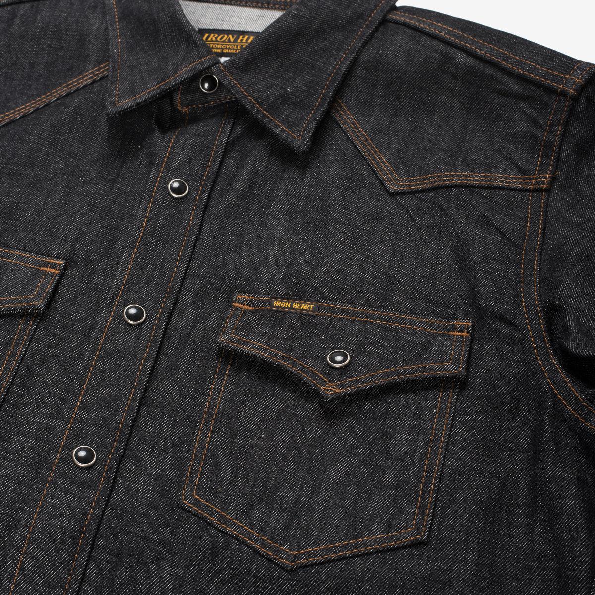 Image showing the IHSH-33-BLK - 12oz Selvedge Denim Western Shirt - Black which is a Shirts described by the following info IHSALE_M23, Iron Heart, Released, Shirts, Tops and sold on the IRON HEART GERMANY online store