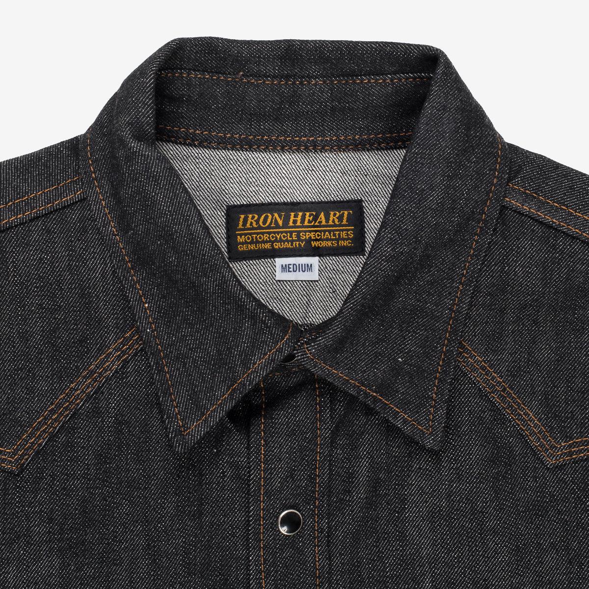 Image showing the IHSH-33-BLK - 12oz Selvedge Denim Western Shirt - Black which is a Shirts described by the following info IHSALE_M23, Iron Heart, Released, Shirts, Tops and sold on the IRON HEART GERMANY online store
