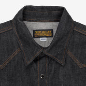 Image showing the IHSH-33-BLK - 12oz Selvedge Denim Western Shirt - Black which is a Shirts described by the following info IHSALE_M23, Iron Heart, Released, Shirts, Tops and sold on the IRON HEART GERMANY online store