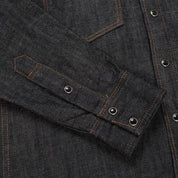 Image showing the IHSH-33-BLK - 12oz Selvedge Denim Western Shirt - Black which is a Shirts described by the following info IHSALE_M23, Iron Heart, Released, Shirts, Tops and sold on the IRON HEART GERMANY online store