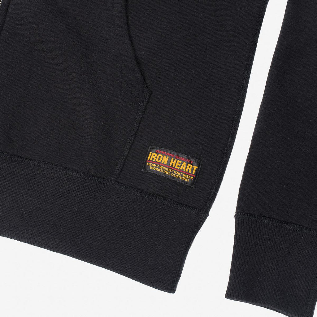 Image showing the IHSW-11-BLK - 14oz Ultra Heavyweight Loopwheel Cotton Zip Up Sweater Black which is a Sweatshirts described by the following info IHSALE, Iron Heart, Released, Sweatshirts, Tops and sold on the IRON HEART GERMANY online store