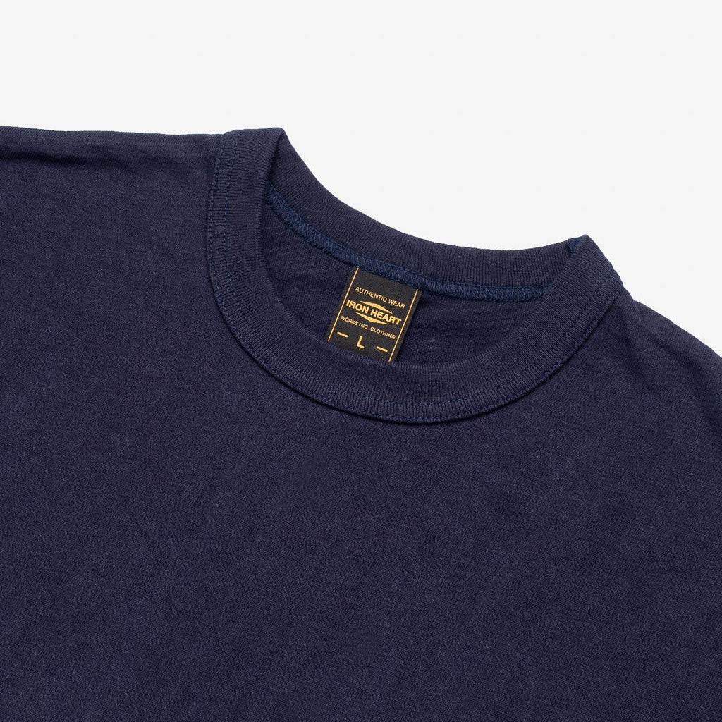Image showing the IHT-1610L-NAV - 6.5oz Loopwheel Crew Neck T-Shirt Navy which is a T-Shirts described by the following info Iron Heart, Released, T-Shirts, Tops and sold on the IRON HEART GERMANY online store