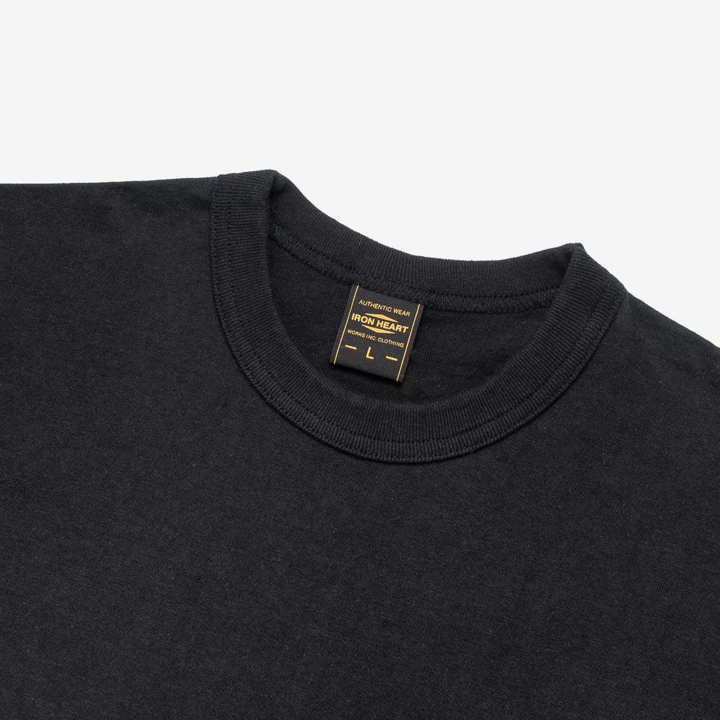 Image showing the IHT-1610L-BLK - 6.5oz Loopwheel Crew Neck T-Shirt Black which is a T-Shirts described by the following info Iron Heart, Released, T-Shirts, Tops and sold on the IRON HEART GERMANY online store