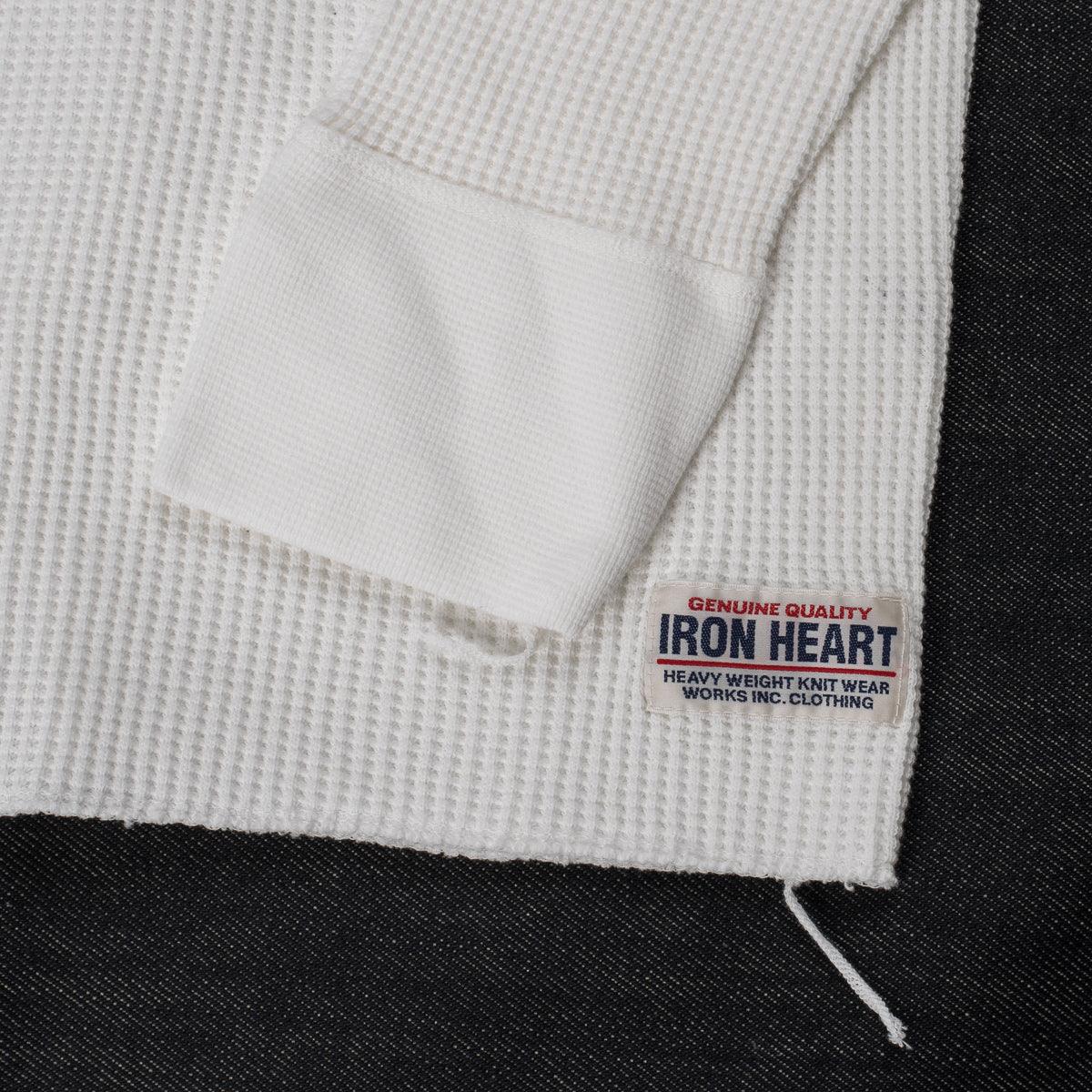 Image showing the IHTL-1213-WHT - Waffle Knit Long Sleeved Thermal Henley White which is a T-Shirts described by the following info Back In, Iron Heart, Released, T-Shirts, Tops and sold on the IRON HEART GERMANY online store