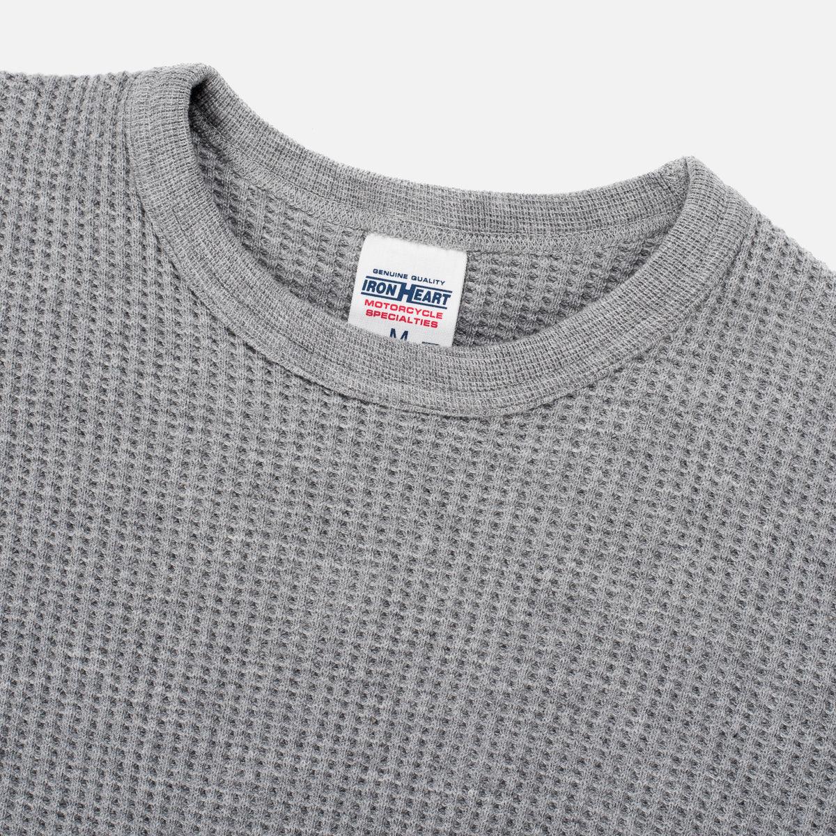 IHTL-1301-GRY - Waffle Knit Long Sleeved Crew Neck Thermal Top - Grey