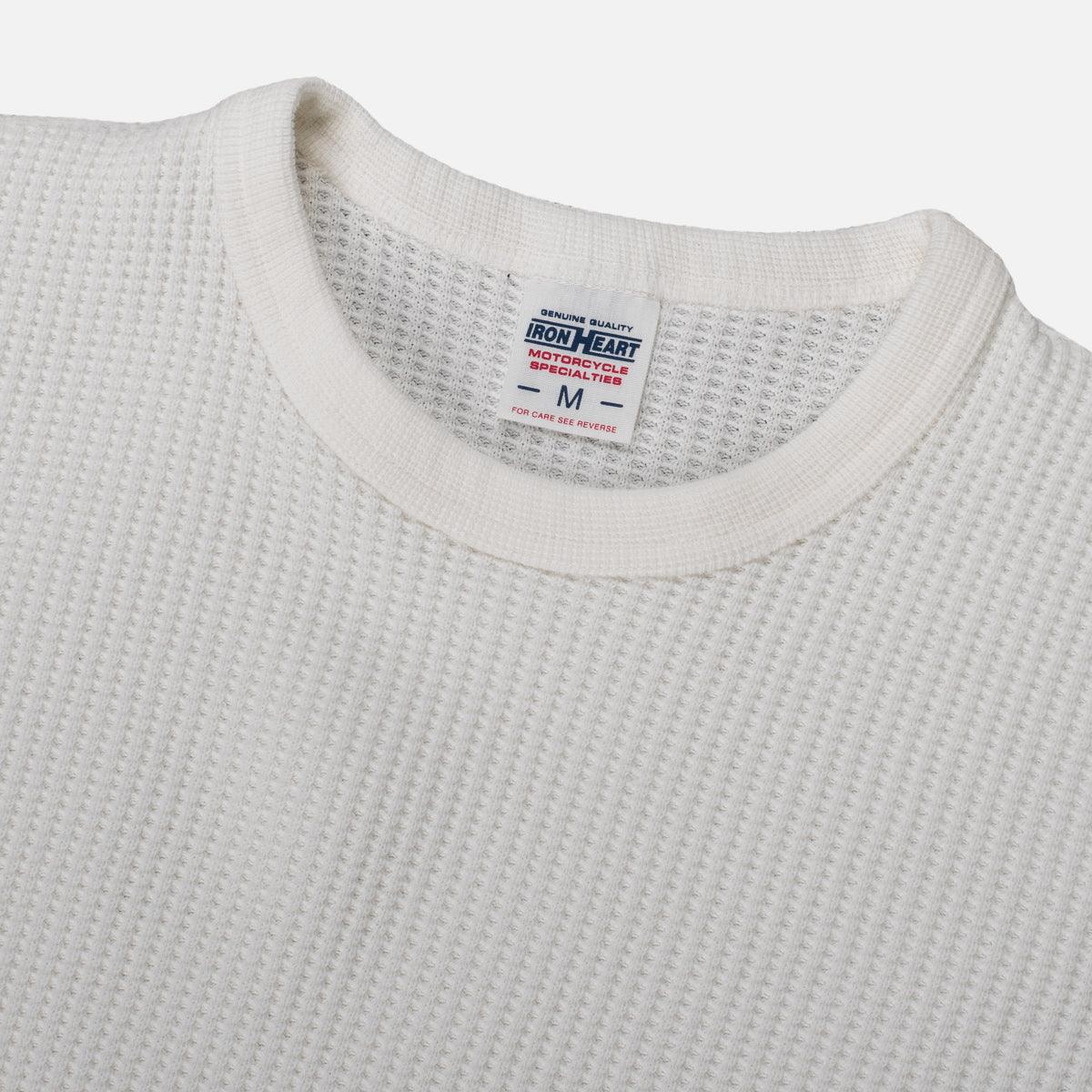 Image showing the IHTL-1301-WHT - Waffle Knit Thermal Longsleeve White which is a T-Shirts described by the following info Back In, IHSALE_M23, Iron Heart, Released, T-Shirts, Tops and sold on the IRON HEART GERMANY online store