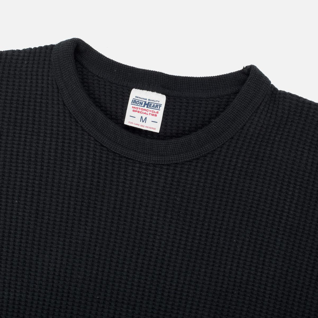 Image showing the IHTL-1301-BLK - Waffle Knit Thermal Longsleeve Black which is a T-Shirts described by the following info Back In, IHSALE_M23, Iron Heart, Released, T-Shirts, Tops and sold on the IRON HEART GERMANY online store