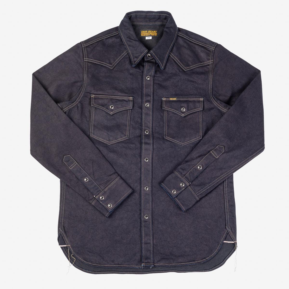Image showing the IHSH-295-IB - 14oz Selvedge Denim Western Shirt Indigo/Black which is a Shirts described by the following info IHSALE, Iron Heart, Released, Shirts, Tops and sold on the IRON HEART GERMANY online store