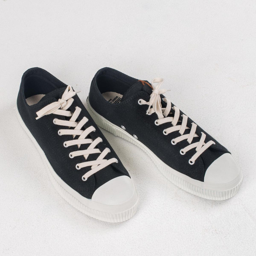 Image showing the IHSN-01 - 21oz Denim Low-Top Sneakers Superblack which is a Sneakers described by the following info Footwear, IHSALE_M23, Iron Heart, Released, Sneakers and sold on the IRON HEART GERMANY online store