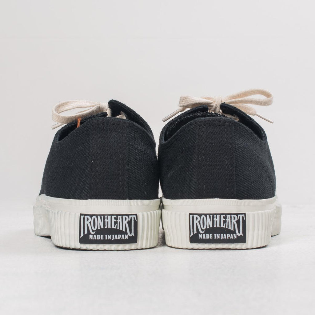 Image showing the IHSN-01 - 21oz Denim Low-Top Sneakers Superblack which is a Sneakers described by the following info Footwear, IHSALE_M23, Iron Heart, Released, Sneakers and sold on the IRON HEART GERMANY online store