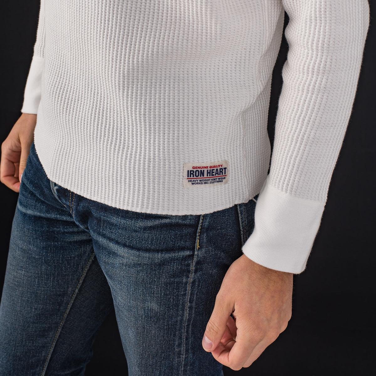 IHTL-1213-WHT - Waffle Knit Long Sleeved Thermal Henley - White