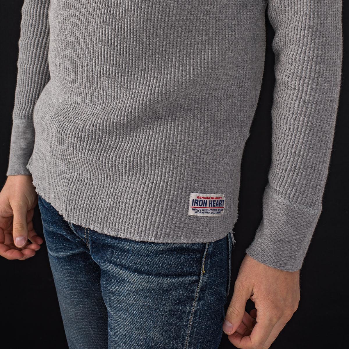 Image showing the IHTL-1213-GRY - Waffle Knit Long Sleeved Thermal Henley Grey which is a T-Shirts described by the following info Back In, Iron Heart, Released, T-Shirts, Tops and sold on the IRON HEART GERMANY online store