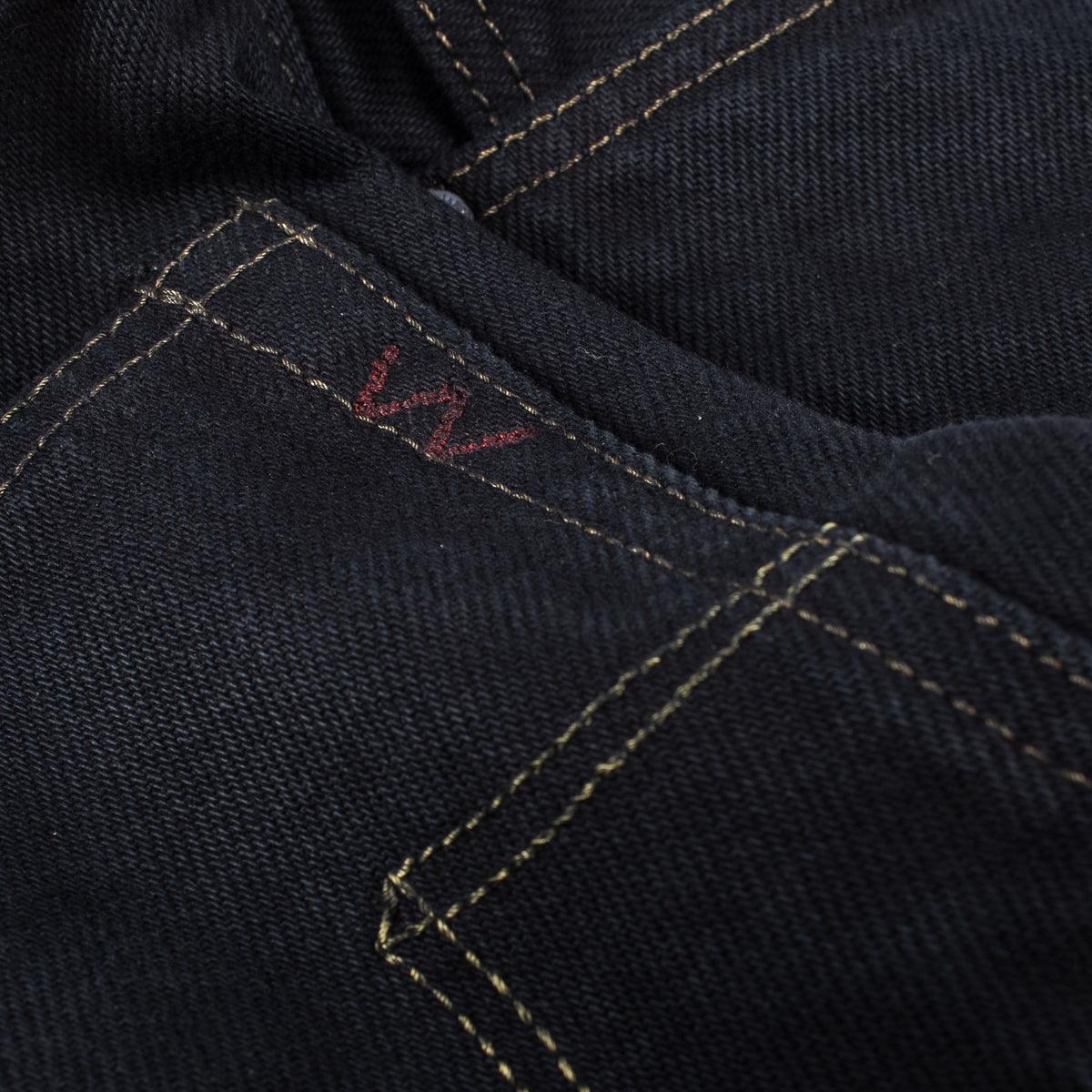 Image showing the IH-888S-OD - 21 oz Selvedge Denim Tapered Jeans Black Overdyed which is a Jeans described by the following info 888, Bottoms, Iron Heart, Jeans, New, Released, Tappered and sold on the IRON HEART GERMANY online store