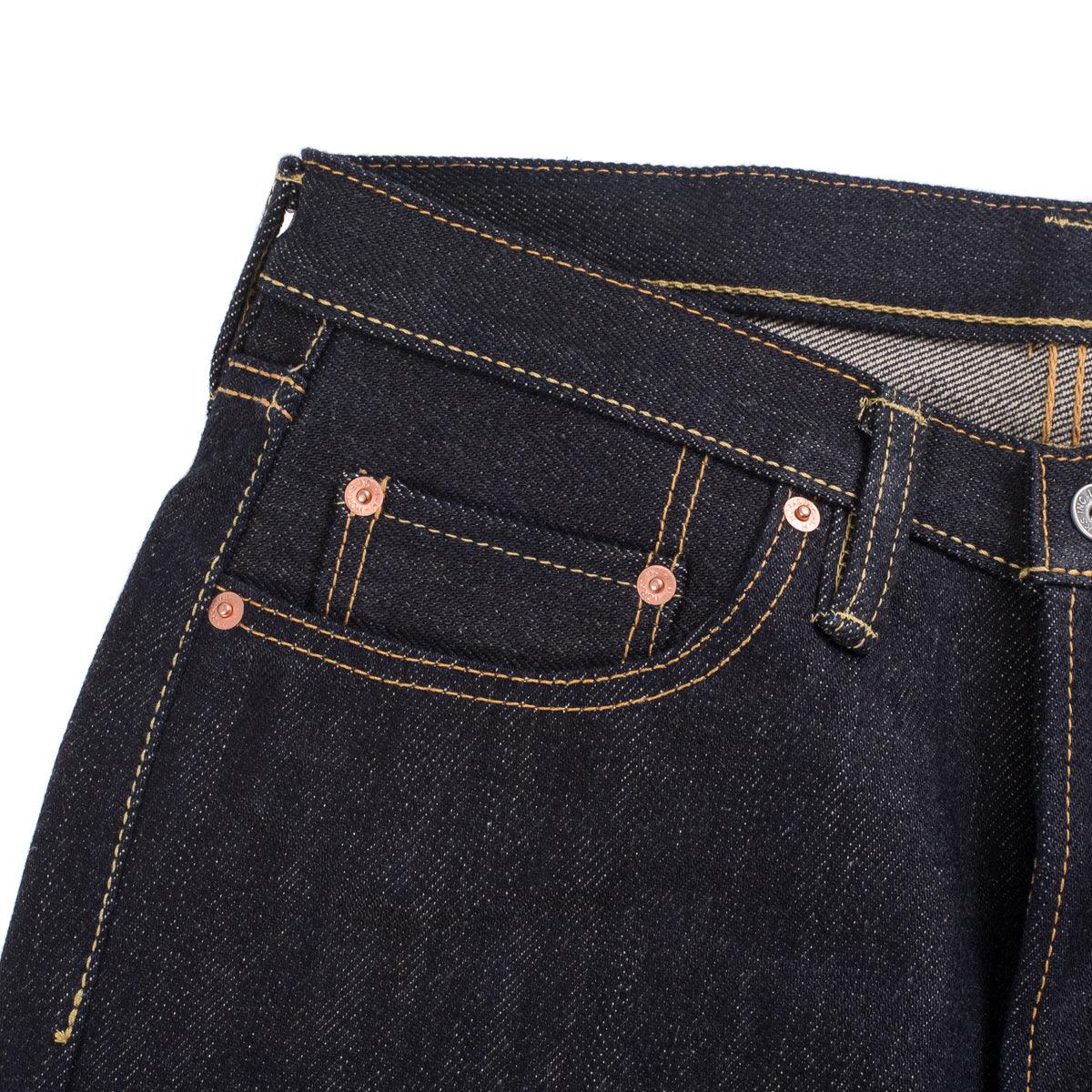Image showing the IH-555-XHS - 25oz Selvedge Denim Slim Straight Cut Jeans in Indigo which is a Jeans described by the following info 555, Bottoms, Iron Heart, Jeans, Released and sold on the IRON HEART GERMANY online store