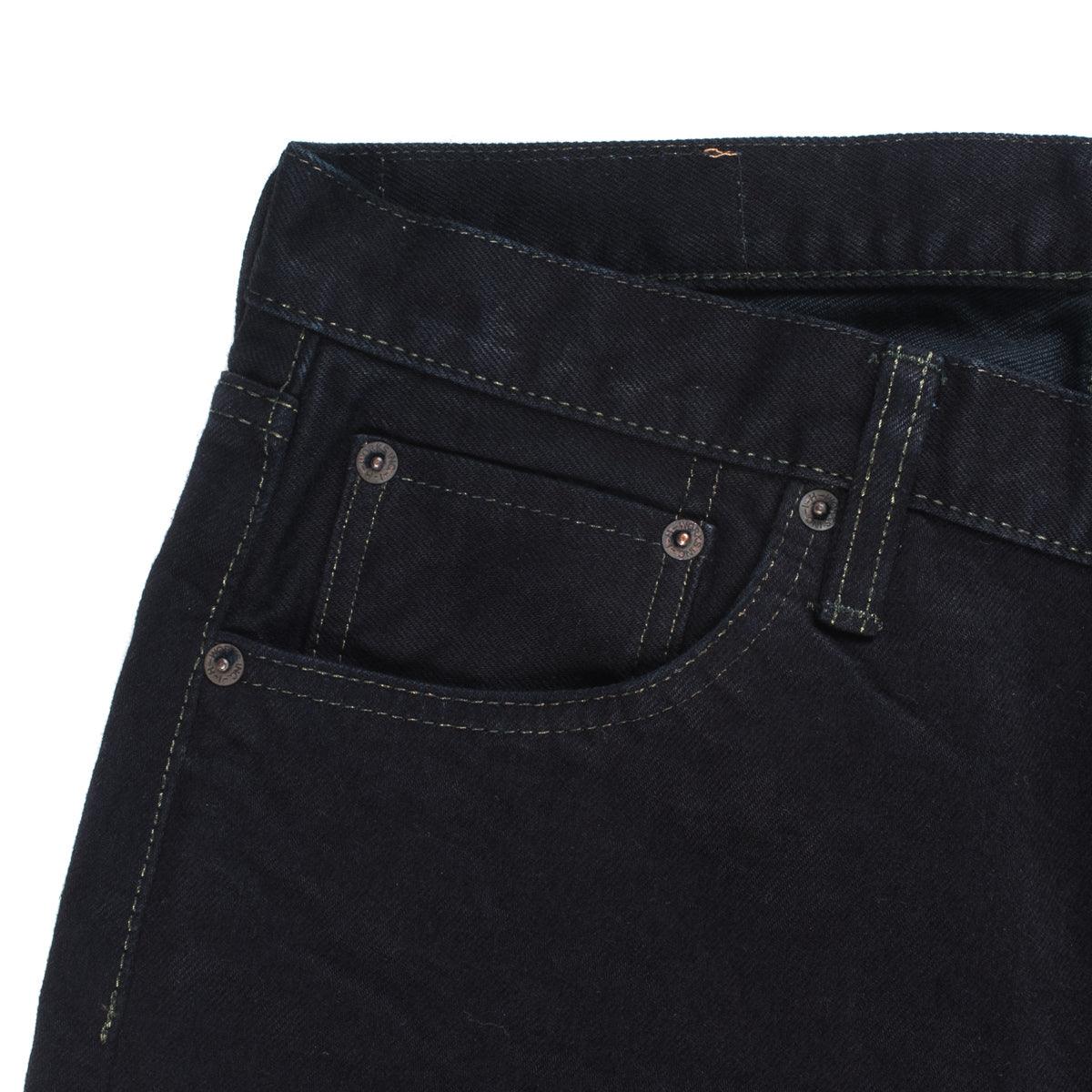 Image showing the IH-666S-142od - 14oz Selvedge Denim Slim Straight Cut Jeans Indigo Overdyed Black which is a Jeans described by the following info 666, Bottoms, Iron Heart, Jeans, Released, Slim, Straight and sold on the IRON HEART GERMANY online store