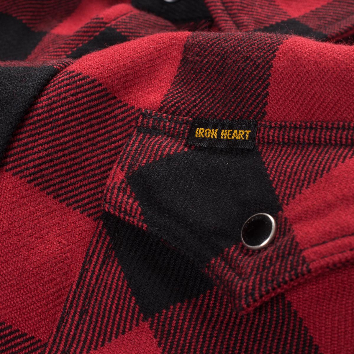 Image showing the IHSH-232-RED - Flannel Buffalo Check Western Shirt Red/Black which is a Shirts described by the following info Back In, IHSALE_M23, Iron Heart, Released, Shirts, Tops and sold on the IRON HEART GERMANY online store