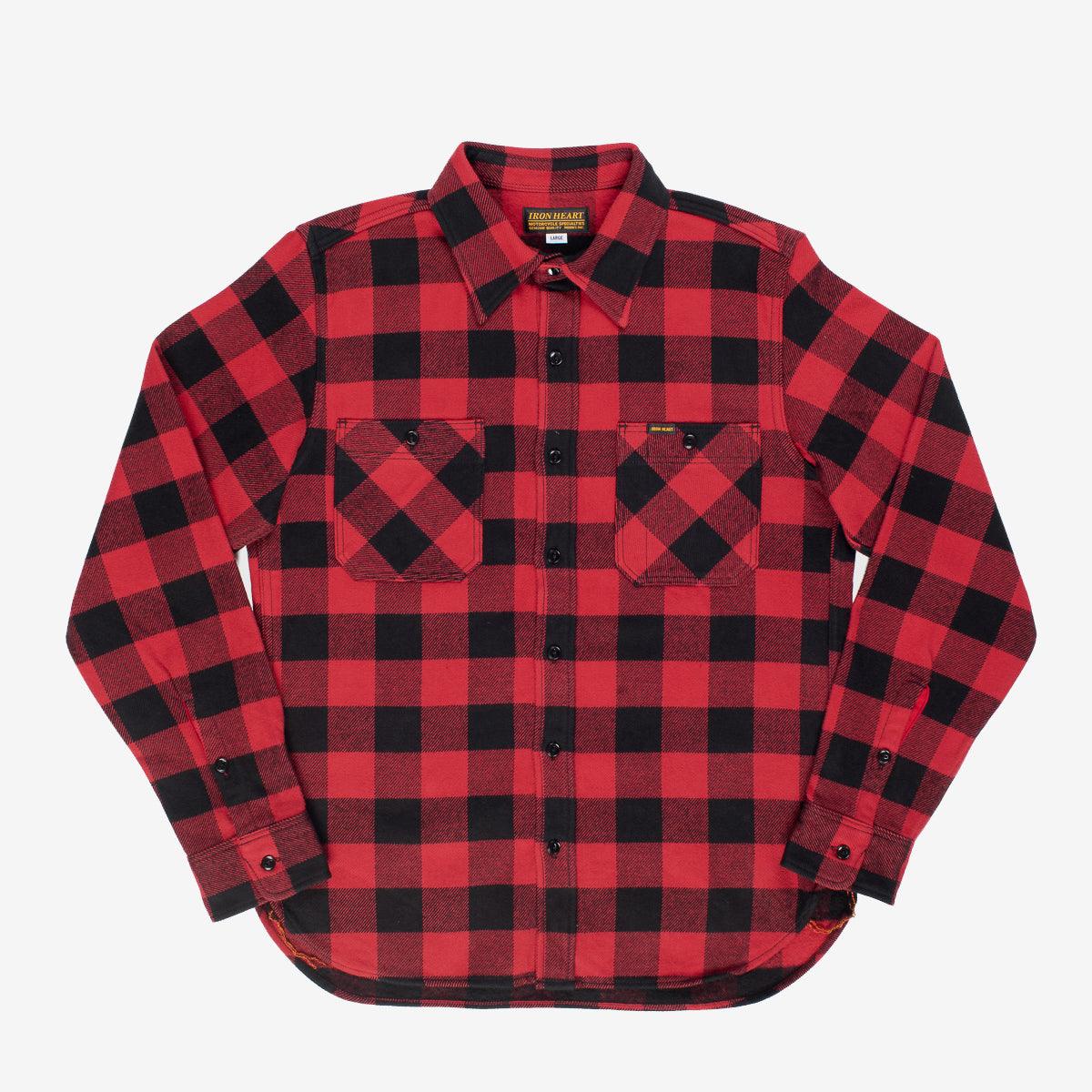 Image showing the IHSH-244-RED - Ultra Heavy Flannel Buffalo Check Work Shirt - Red/Black which is a Shirts described by the following info Back In, IHSALE_M23, Iron Heart, Released, Shirts, Tops and sold on the IRON HEART GERMANY online store