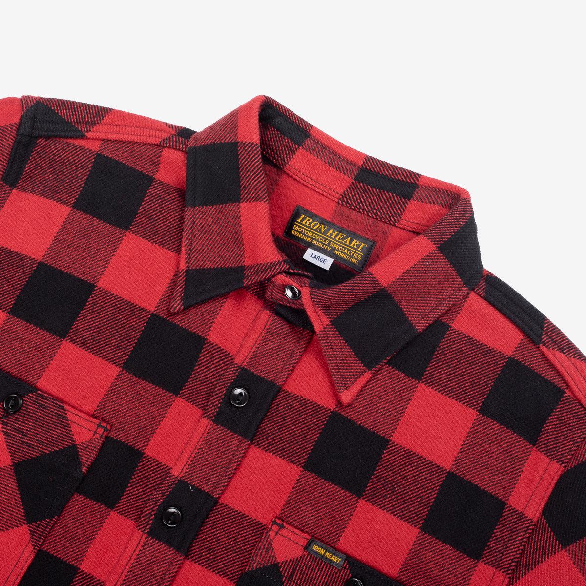 Image showing the IHSH-244-RED - Ultra Heavy Flannel Buffalo Check Work Shirt - Red/Black which is a Shirts described by the following info Back In, IHSALE_M23, Iron Heart, Released, Shirts, Tops and sold on the IRON HEART GERMANY online store