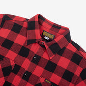 Image showing the IHSH-244-RED - Ultra Heavy Flannel Buffalo Check Work Shirt - Red/Black which is a Shirts described by the following info Back In, IHSALE_M23, Iron Heart, Released, Shirts, Tops and sold on the IRON HEART GERMANY online store