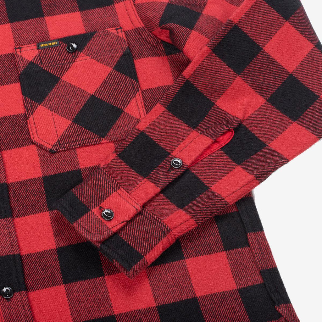 Image showing the IHSH-244-RED - Ultra Heavy Flannel Buffalo Check Work Shirt - Red/Black which is a Shirts described by the following info Back In, IHSALE_M23, Iron Heart, Released, Shirts, Tops and sold on the IRON HEART GERMANY online store