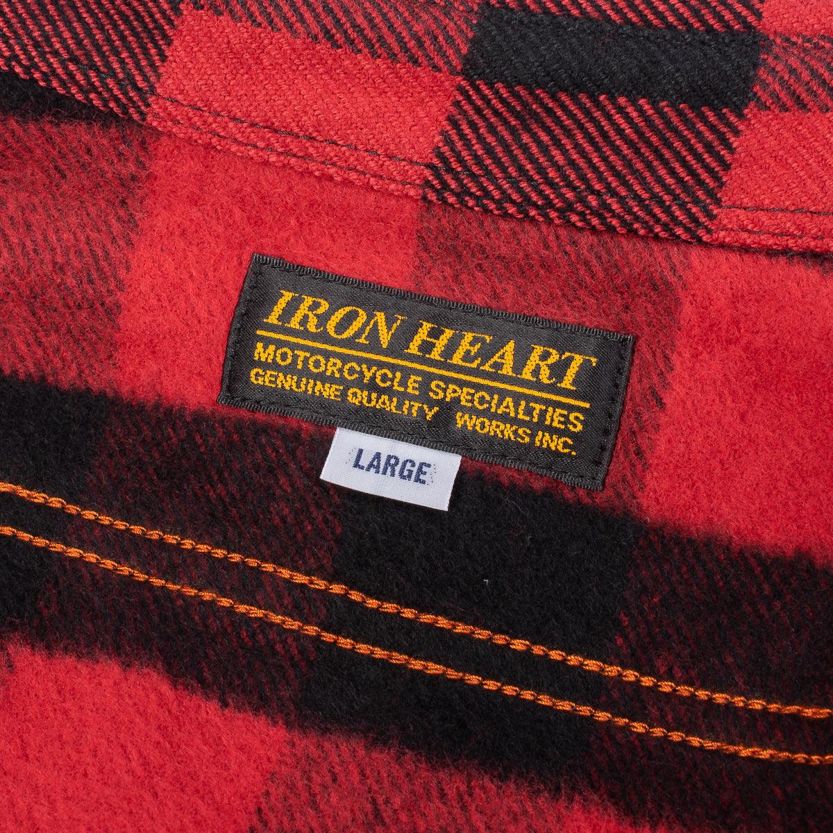 Image showing the IHSH-244-RED - Ultra Heavy Flannel Buffalo Check Work Shirt - Red/Black which is a Shirts described by the following info Back In, IHSALE_M23, Iron Heart, Released, Shirts, Tops and sold on the IRON HEART GERMANY online store