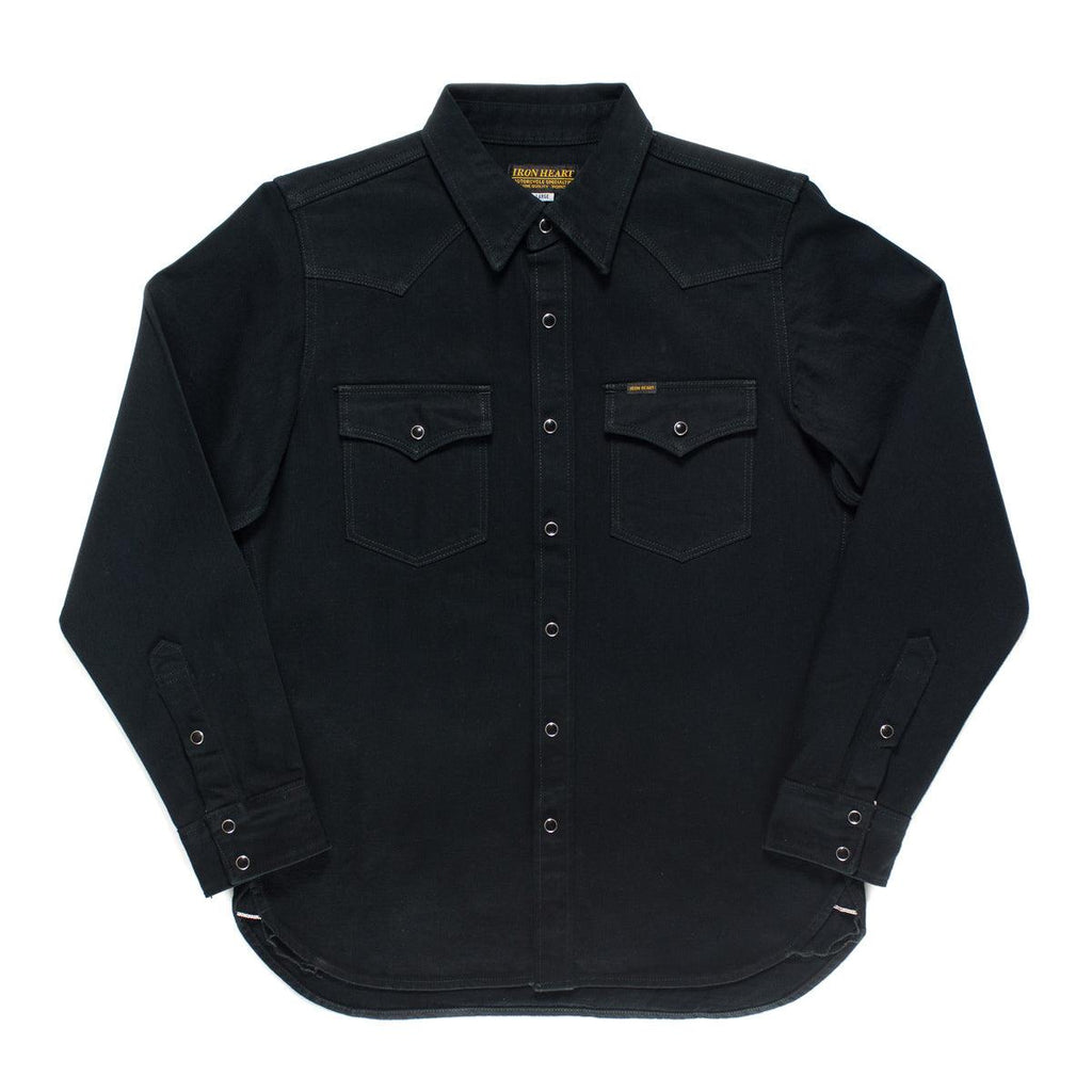 Image showing the IHSH-218-BLK - 12oz Western Shirt "Johnny Cash III" Black which is a Shirts described by the following info Iron Heart, Released, Shirts, Tops and sold on the IRON HEART GERMANY online store