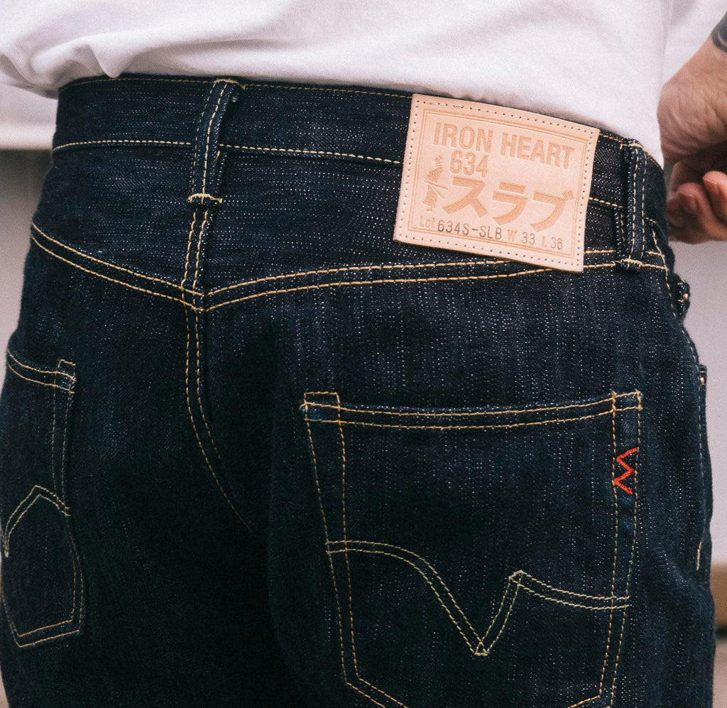 Image showing the IH-634S-SLB - 16oz Slubby Selvedge Denim Straight Cut Jeans Indigo which is a Jeans described by the following info 634, Bottoms, Iron Heart and sold on the IRON HEART GERMANY online store