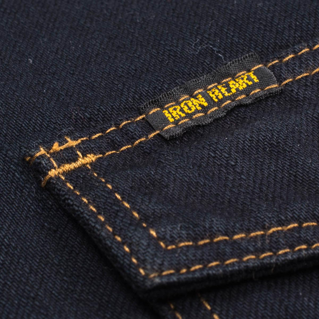 Image showing the IHSH-33-OD - 12oz Selvedge Denim Western Shirt - Indigo Overdyed Black which is a Shirts described by the following info IHSALE_M23, Iron Heart, Released, Shirts, Tops and sold on the IRON HEART GERMANY online store